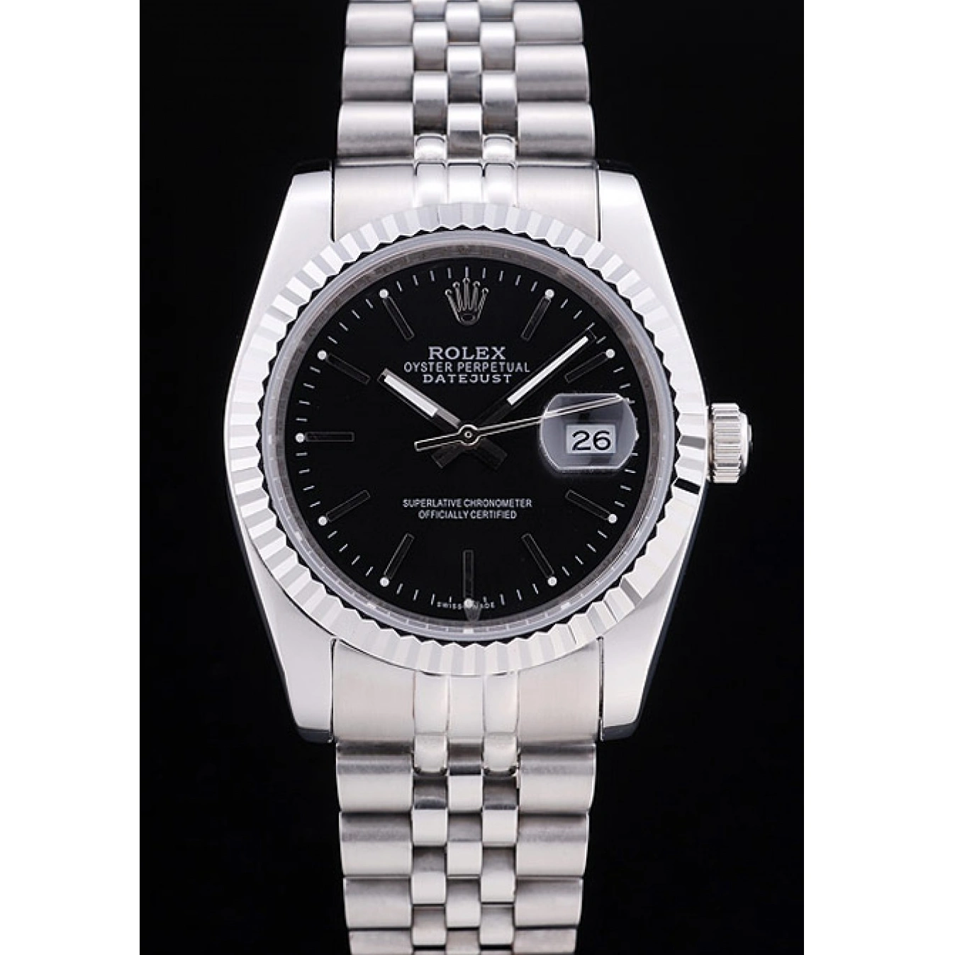 Aaa replica watch Rolex 7456 Dial Black Diamonds Bezel Datejust Ribbed 1013